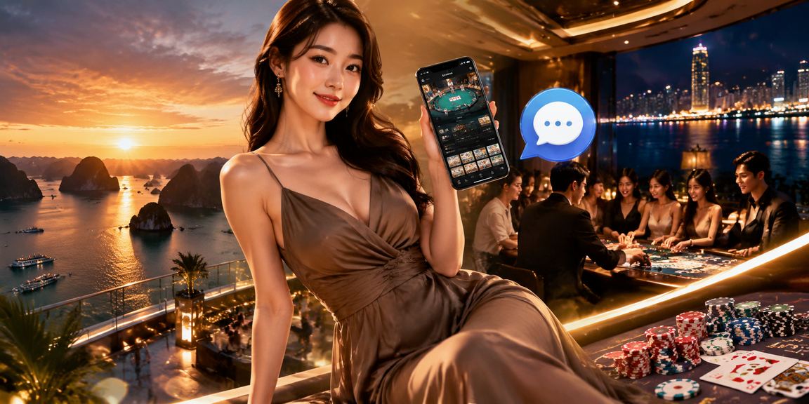 Người chơi thưởng thức game bài trực tuyến bên bờ vịnh Hạ Long với cà phê buổi sáng