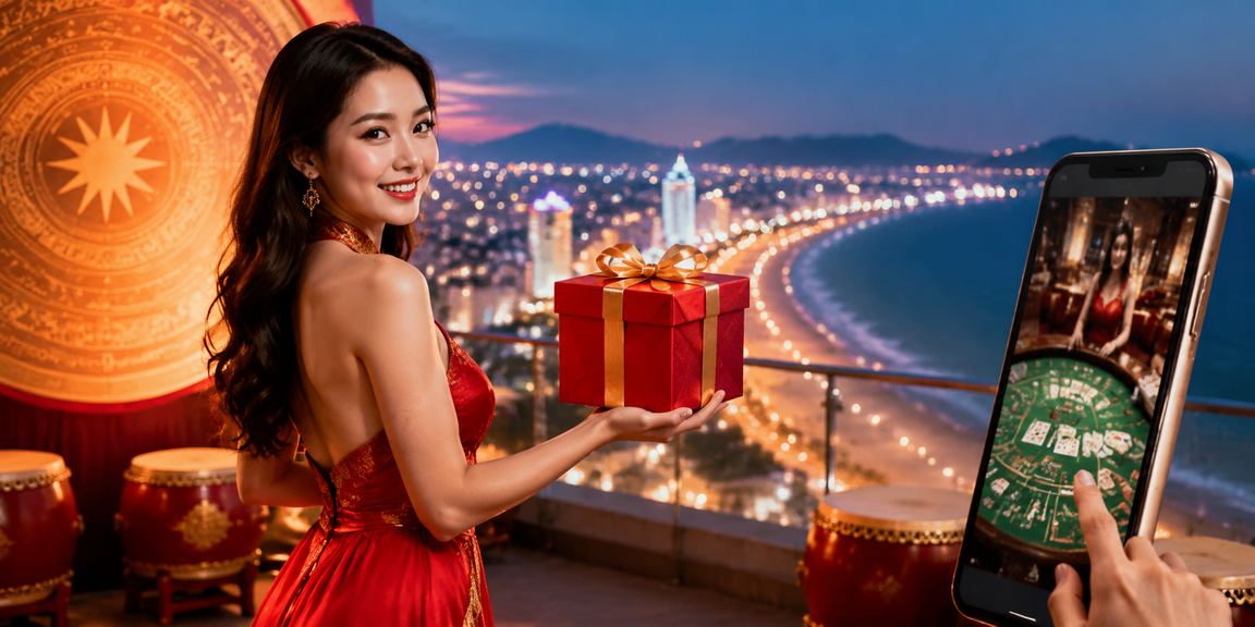 Cảnh chơi baccarat online tại Quy Nhơn với khung cảnh biển xanh làm nền